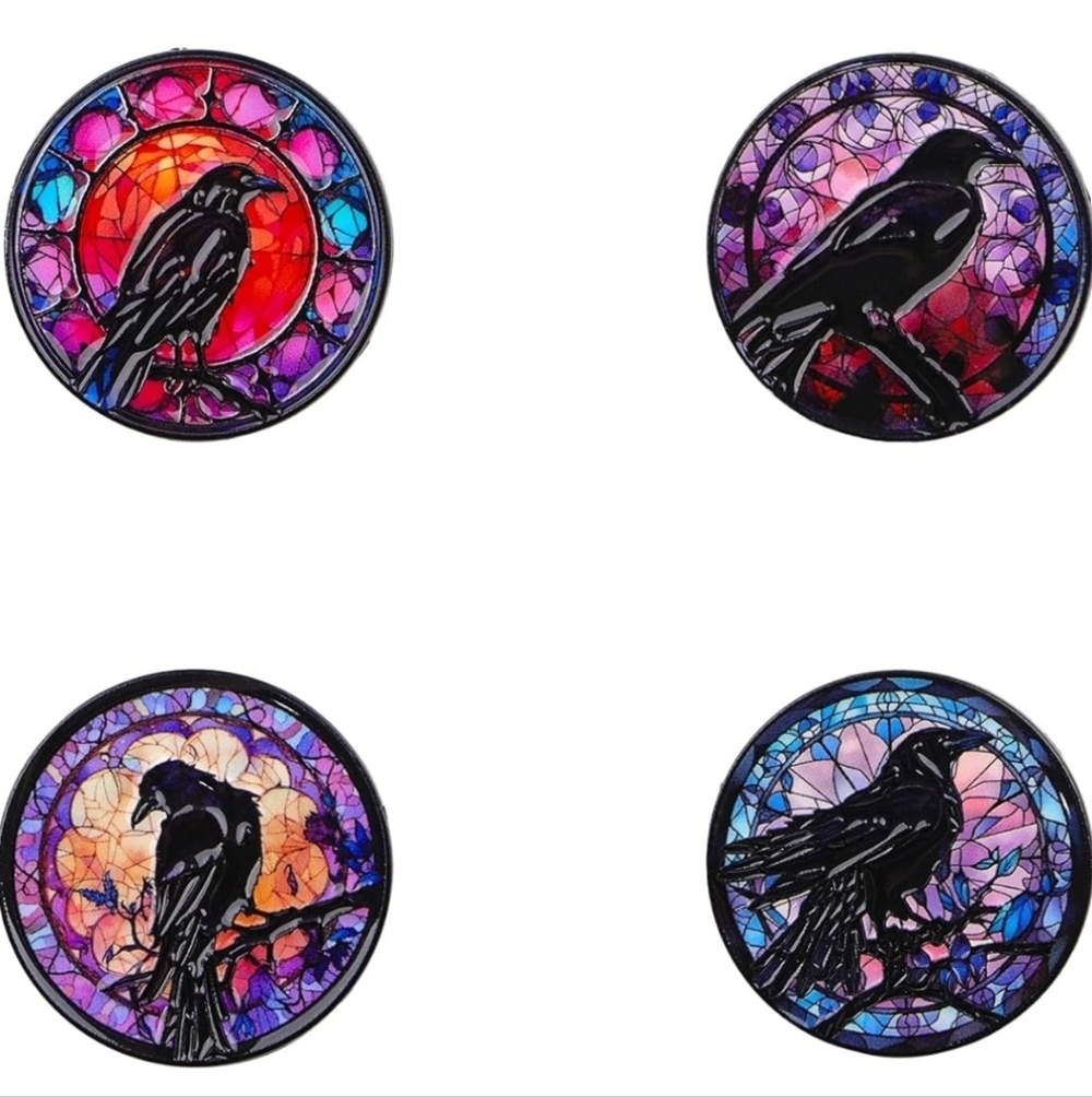 Colorful Raven Stained Glass Enamel Set Pin Pins